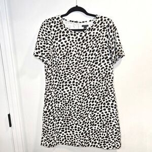 Ann Taylor Shift Dress Womens 6 Petite Leopard Print 100% Polyester Short Sleeve